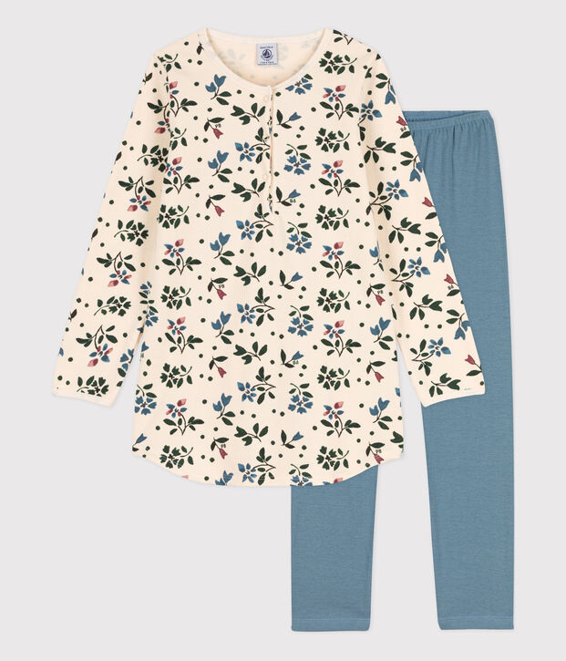 Kinder-Nachthemd und -Leggings aus Molton und Baumwolle mit Blumenmotiv f&uuml;r M&auml;dchen naturfarben/vielfarbig