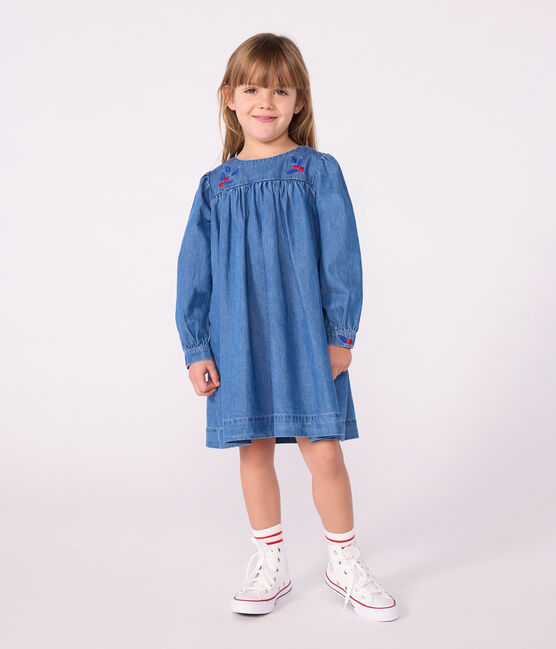 Langärmeliges Kinder-Kleid aus Denim blau DENIM CLAIR