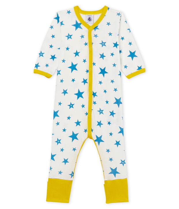 Baby-Strampler ohne F&uuml;&szlig;e aus Rippstrick f&uuml;r Jungen weiss/blau