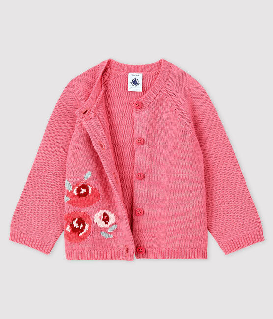 Baby-Cardigan für Mädchen mit Jacquard rosa CHEEK