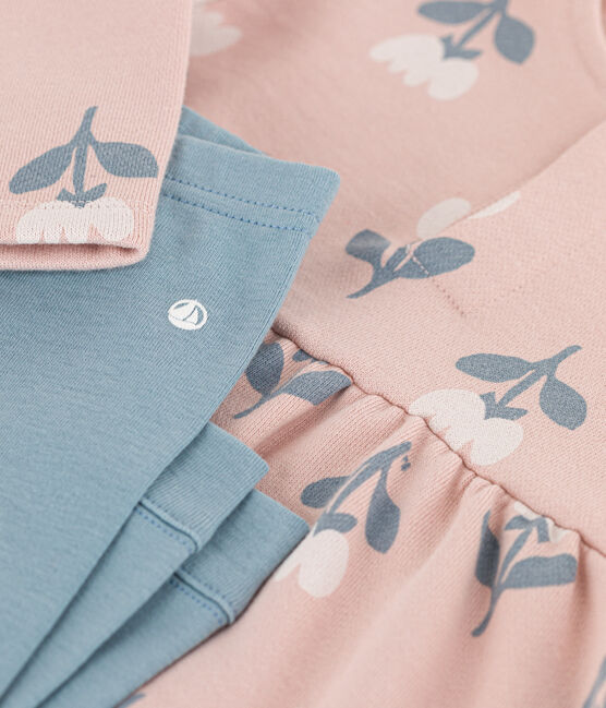 Baby-Kleid und Leggins aus bedrucktem Molton rosa SALINE/weiss MULTICO