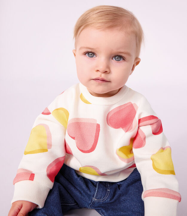Baby-Sweatshirt aus Baumwolle mit Hertmotiv weiss/vielfarbig