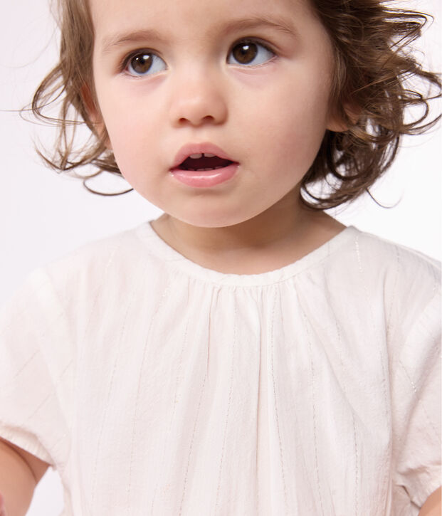 Kurz&auml;rmeliges Baby-Kleid f&uuml;r festliche Anl&auml;sse aus leichter Baumwolle weiss/grau