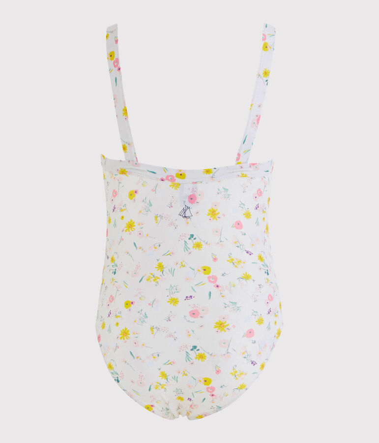 Kinder-Badeanzug aus recyceltem Material f&uuml;r M&auml;dchen weiss/vielfarbig