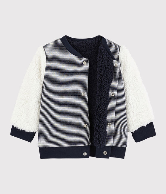 Wendbarer Baby-Cardigan für Jungen blau SMOKING/weiss MARSHMALLOW