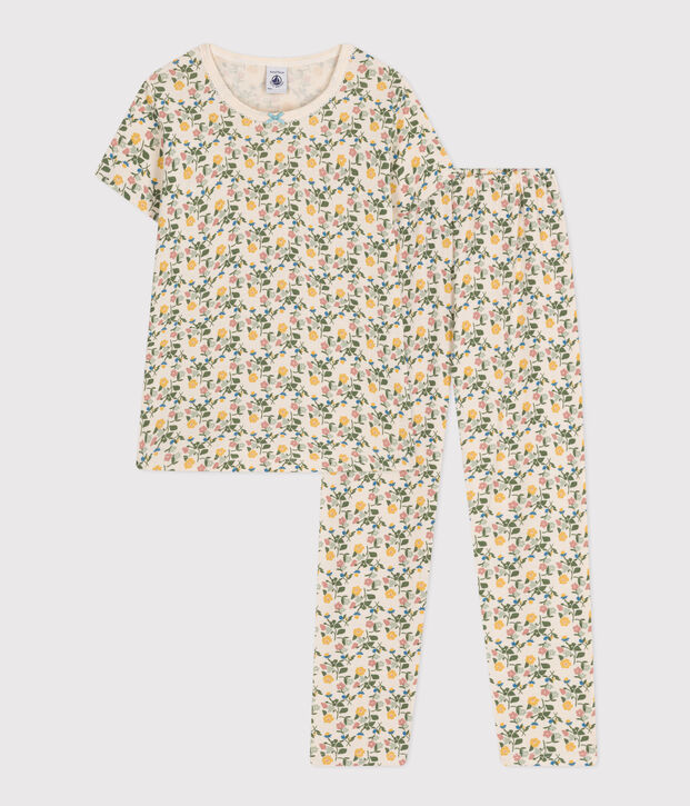 Kinderpyjama aus Baumwolle mit Blumenmuster naturfarben/vielfarbig