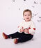 Baby-Cardigan aus Woll- und Baumwollstrick mit Jacquardmuster weiss/rot
