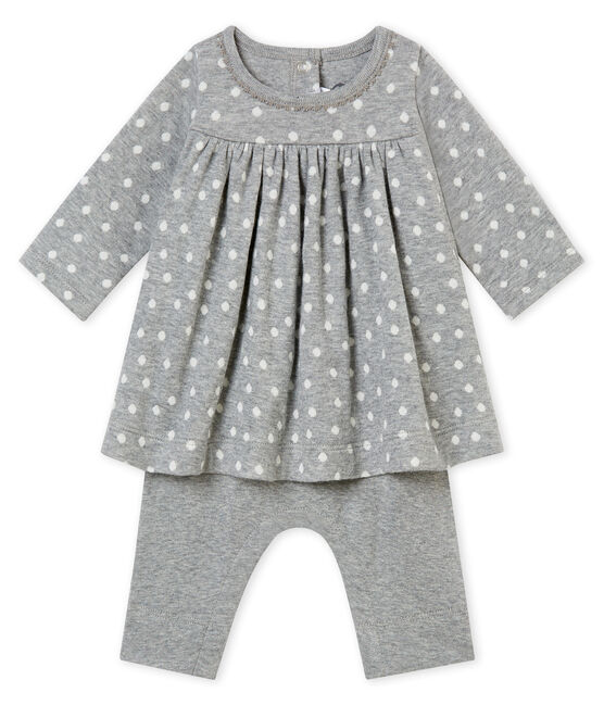 Baby MädchenKleid mit Leggings grau SUBWAY/weiss MULTICO