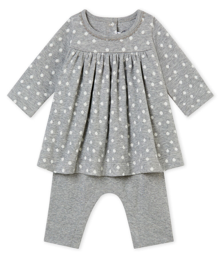 Baby M&auml;dchenKleid mit Leggings grau SUBWAY/weiss MULTICO