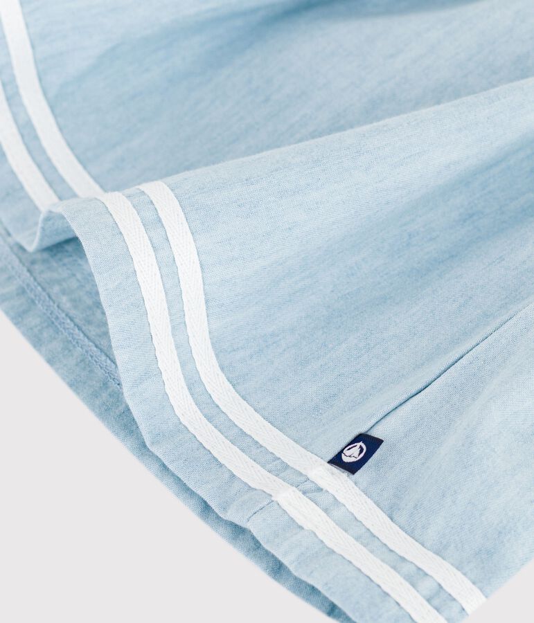 Lang&auml;rmeliges Baby-Kleid aus zwei Stoffen, Baumwolle und Chambray naturfarben/vielfarbig