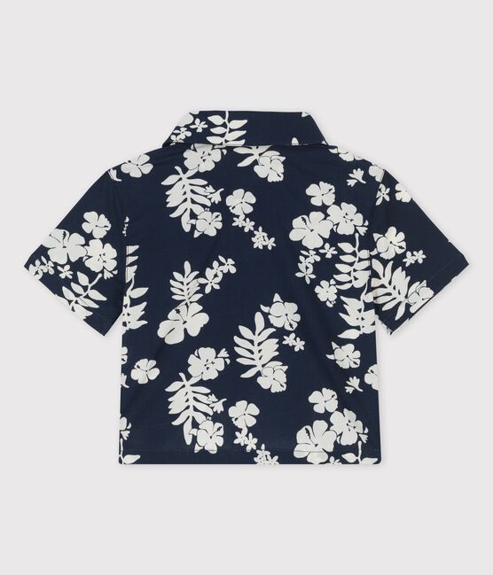 Kurzärmeliges Babyhemd mit Hawaii-Motiv blau MEDIEVAL/weiss MARSHMALLOW
