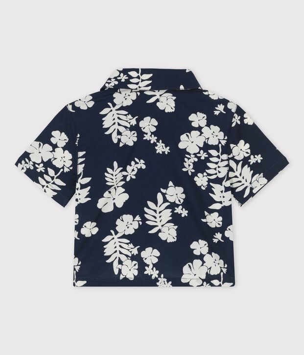 Kurz&auml;rmeliges Babyhemd mit Hawaii-Motiv blau/weiss
