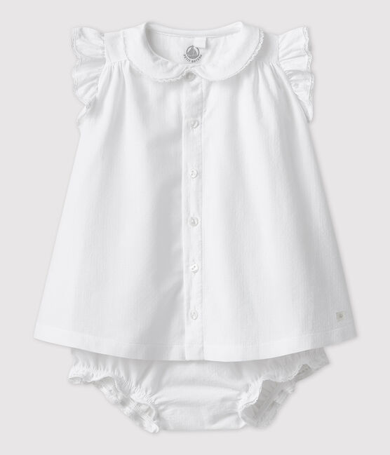 Kurzärmeliges Baby-Kleid mit Bloomers für Mädchen weiss ECUME