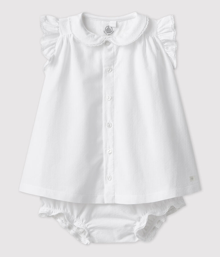 Kurz&auml;rmeliges Baby-Kleid mit Bloomers f&uuml;r M&auml;dchen weiss