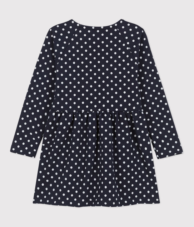 Kinderkleid aus Molton und mit P&uuml;nktchen f&uuml;r M&auml;dchen blau/naturfarben