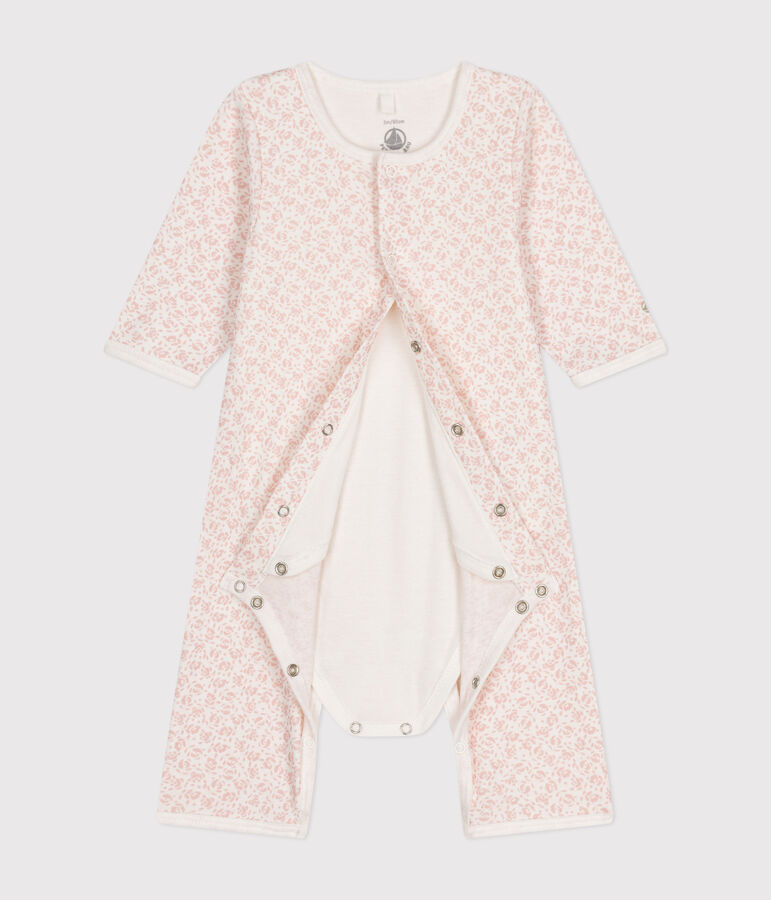 Bodyjama ohne F&uuml;&szlig;e aus Baumwolle weiss/rosa