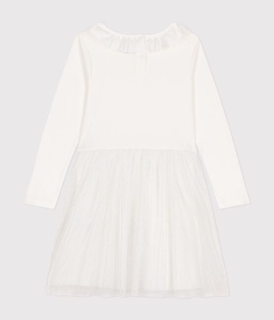 Kinder Kleid aus Rippstrick und Tüll für Mädchen weiss MARSHMALLOW