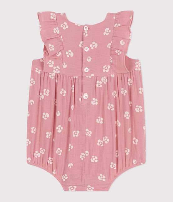 Ärmelloser Strampler aus Musselin-Stoff mit Blumenmuster rosa CHARME/weiss MARSHMALLOW