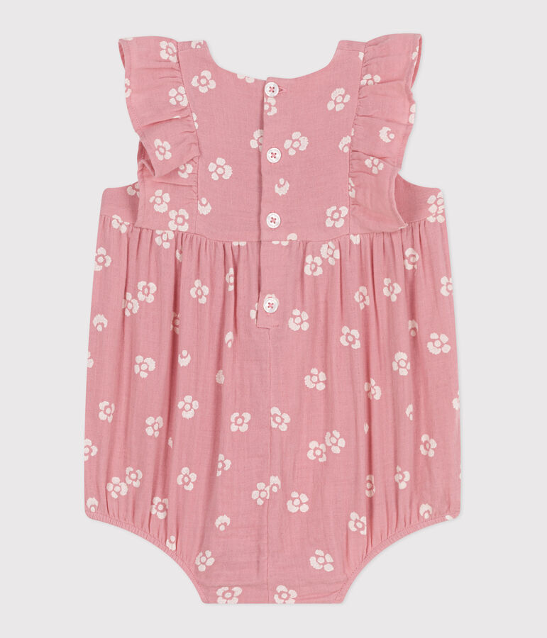 &Auml;rmelloser Strampler aus Musselin-Stoff mit Blumenmuster rosa/weiss