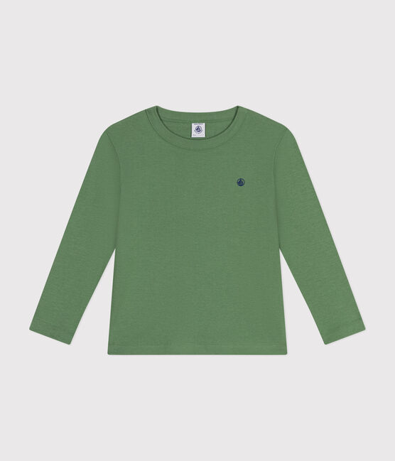 Langärmeliges Kinder-T-Shirt aus Rippstrick für Mädchen und Jungen grün PALMERAIE