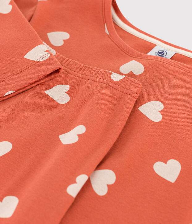 Pyjama aus Baumwolle mit Herzchen f&uuml;r Damen rosa/naturfarben