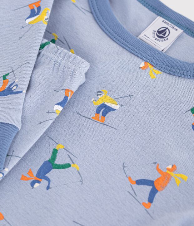 Eng anliegender Kinder-Pyjama aus gemusterter Baumwolle blau/weiss/vielfarbig