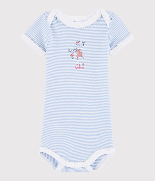 Kurz&auml;rmeliger Baby-Body M&auml;dchen violett/weiss