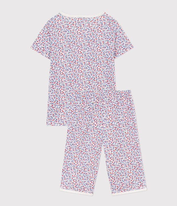 Kinder-Kurzpyjama aus Baumwolle mit Blumen f&uuml;r M&auml;dchen weiss/vielfarbig