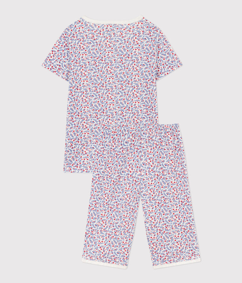 Kinder-Kurzpyjama aus Baumwolle mit Blumen f&uuml;r M&auml;dchen weiss/vielfarbig