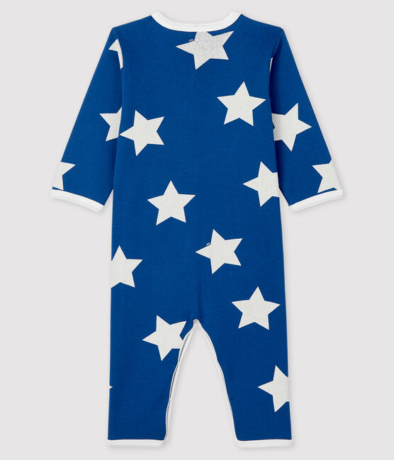 Blauer Baby-Strampler aus Rippstrick mit großem Sternenmuster blau MAJOR/weiss MARSHMALLOW