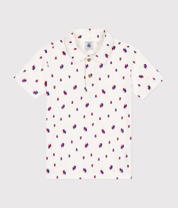 Kurz&auml;rmeliges Kinder-Poloshirt aus Baumwolle f&uuml;r Jungen weiss/vielfarbig