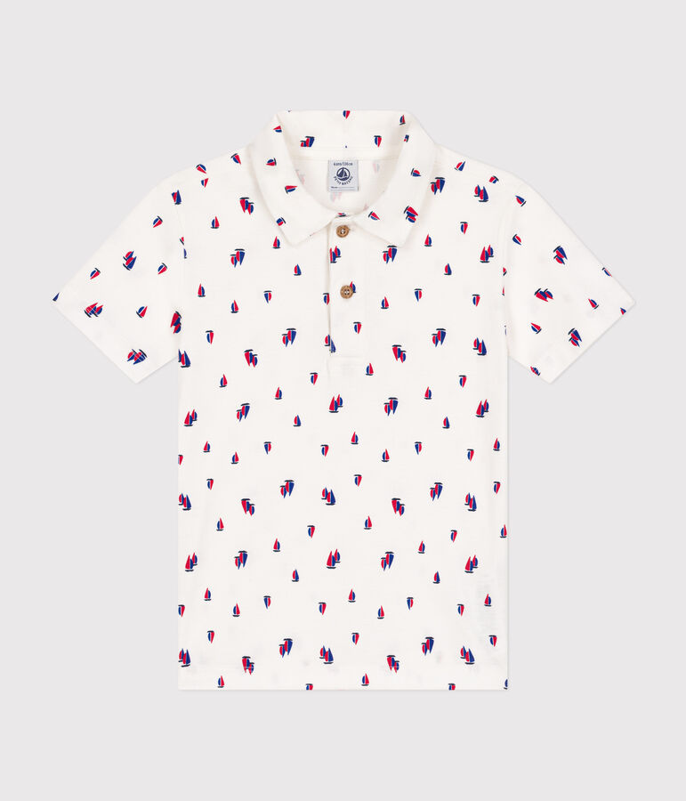 Kurz&auml;rmeliges Kinder-Poloshirt aus Baumwolle f&uuml;r Jungen weiss MARSHMALLOW/weiss MULTICO