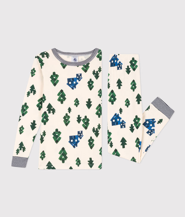 Kinderpyjama aus Baumwolle in schmaler Passform naturfarben/blau/vielfarbig