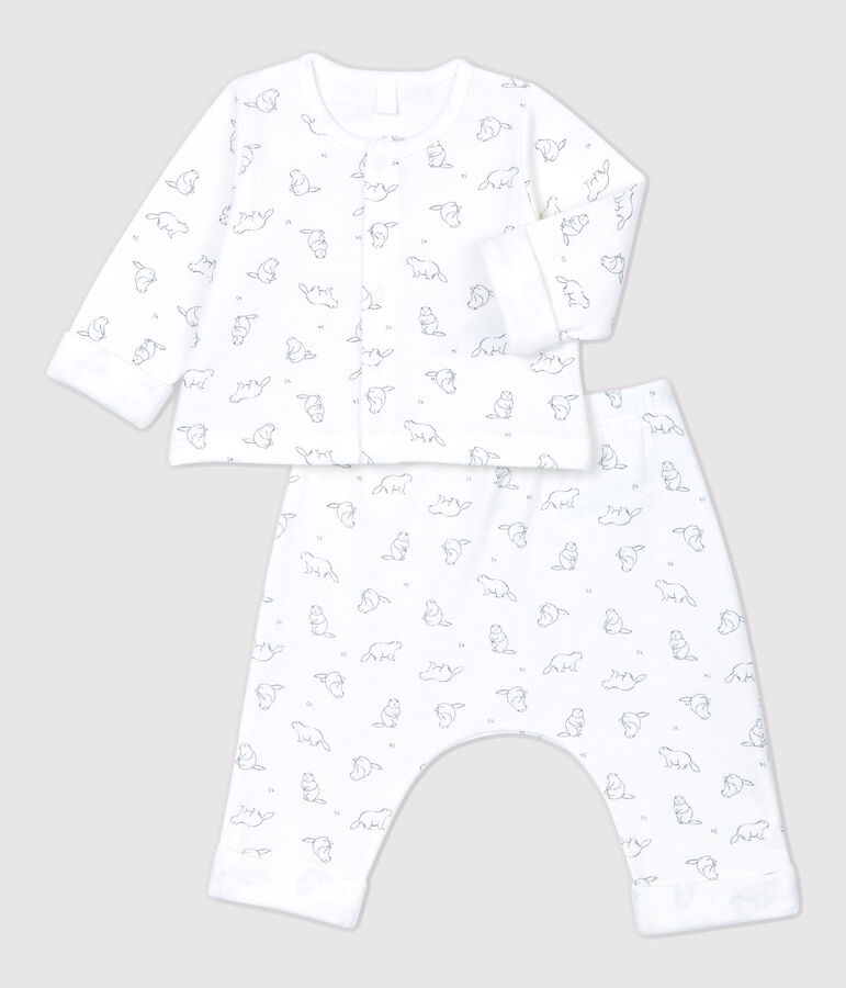 Zweiteiliges Baby-Set aus Bio-Baumwolle mit Murmeltier-Muster weiss/grau