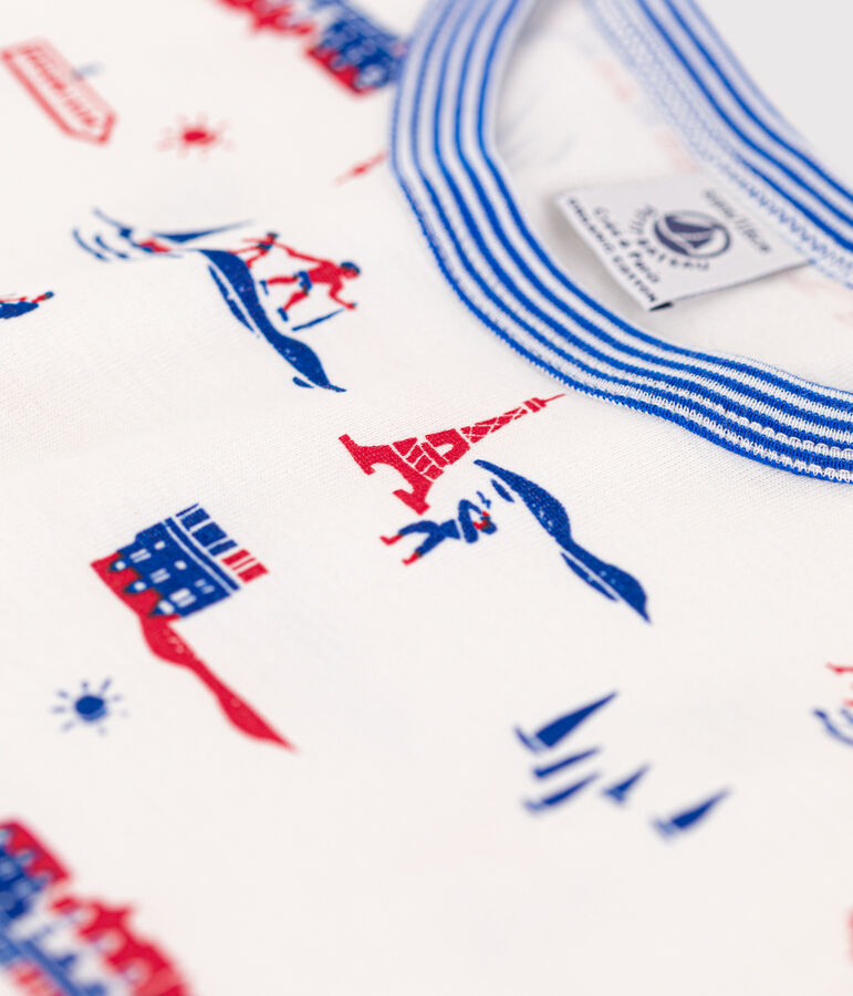 Kinder-Kurzpyjama Paris aus Baumwolle f&uuml;r Jungen weiss/vielfarbig