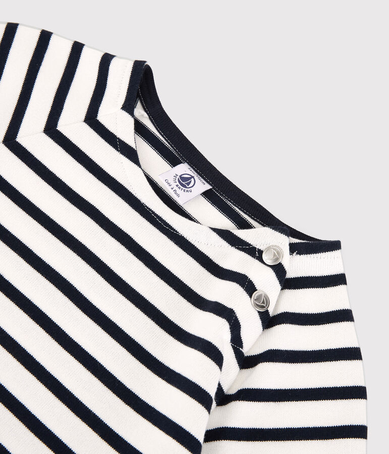 Kurz&auml;rmeliges Kleid aus Baumwolle f&uuml;r M&auml;dchen weiss/blau