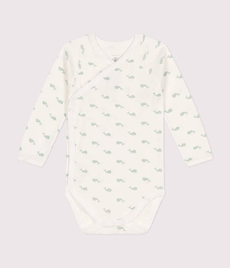 Lang&auml;rmeliger Wickelbody aus Baumwolle weiss/gr&uuml;n