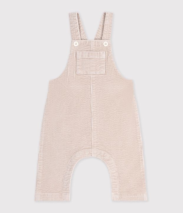 Langbeinige Baby-Latzhose aus einfarbigem Feincord naturfarben