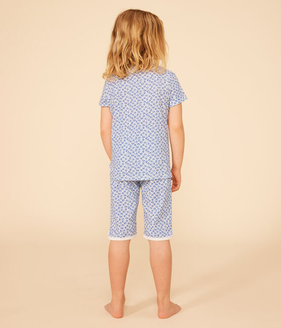 Kinder-Capripyjama aus Baumwolle mit Blumenmuster blau MARSHMALLOW/ INCOGNITO