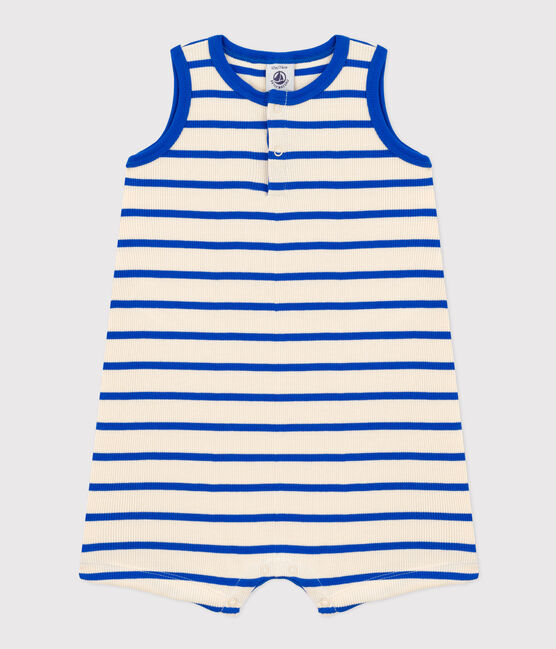 Baby-Kurzoverall aus gestreiftem Rippstrick blau AVALANCHE/weiss PERSE