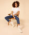 Damen-T-Shirt L’ICONIQUE aus Baumwolle mit Mäusezähnchen weiss ECUME