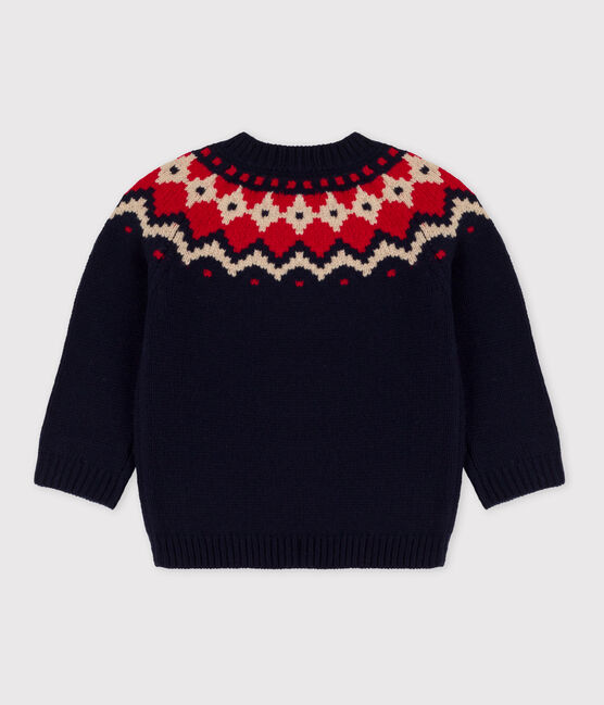 Baby-Jacquard-Pullover aus Woll und Baumwollstrick blau SMOKING/weiss MULTICO