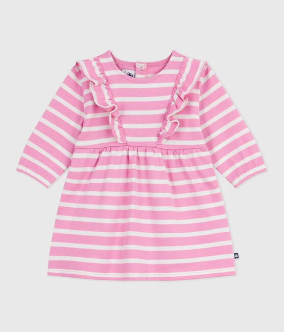 Langärmeliges Baby-Kleid aus Baumwolle mit Streifen rosa BOUDOIR/ MILK