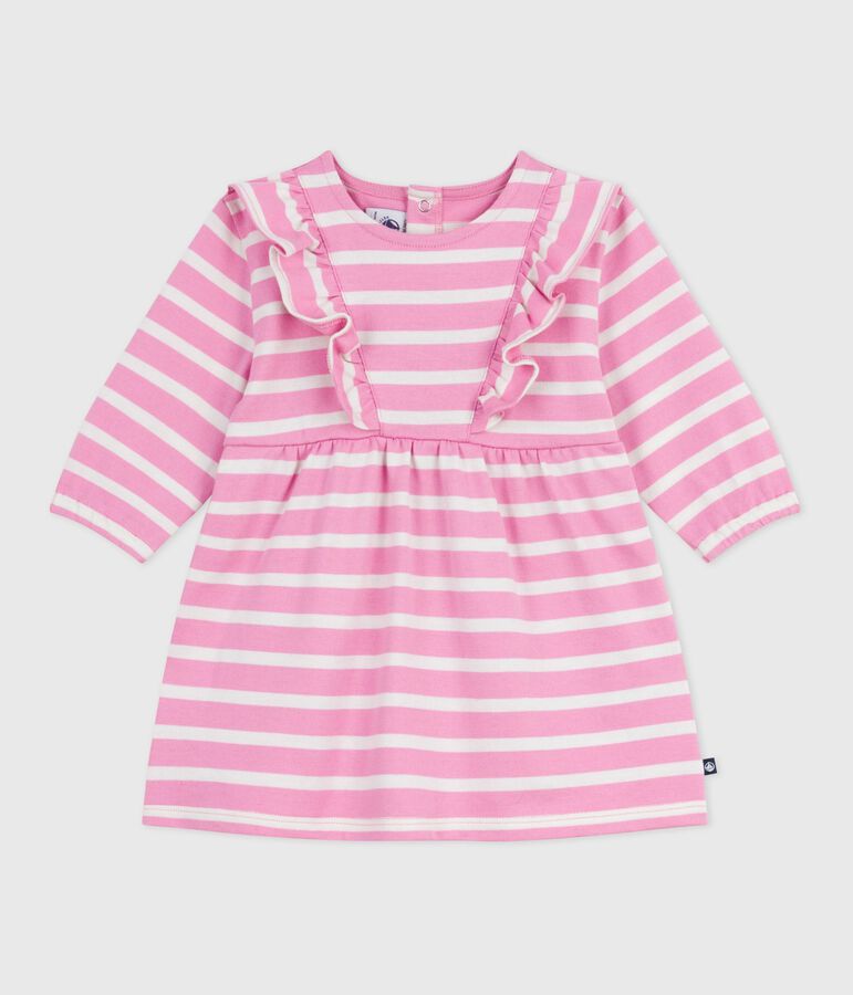 Lang&auml;rmeliges Baby-Kleid aus Baumwolle mit Streifen rosa/naturfarben