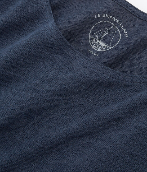 Langarm-leinen-t-shirt damen blau