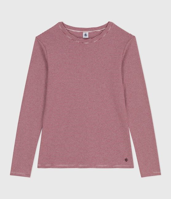 Langärmeliges Damen-T-Shirt L’Iconique aus Baumwolle rot AMARANTE/ MARSHMALLOW