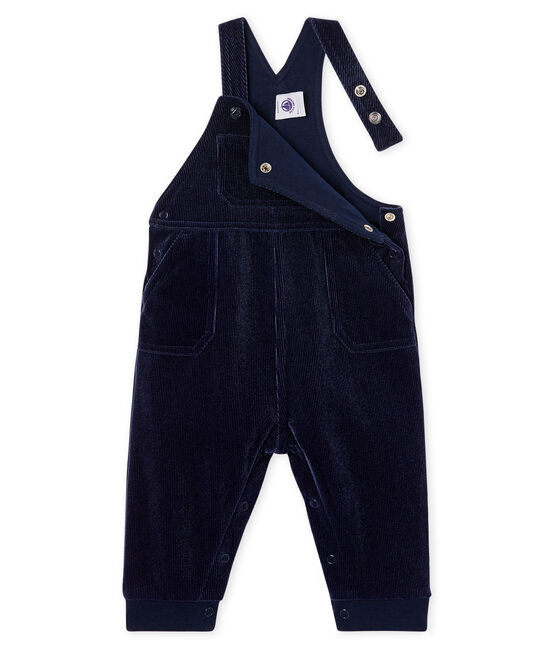 Lange Baby-Latzhose aus geripptem Samtstrick für Jungen blau SMOKING