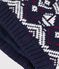 Baby-M&uuml;tze aus Woll- und Baumwoll-Jacquard mit Fleece-Futter blau/naturfarben/rot