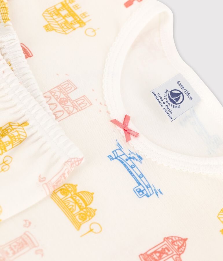 Kinder-Kurzpyjama Paris aus Baumwolle f&uuml;r M&auml;dchen weiss/vielfarbig