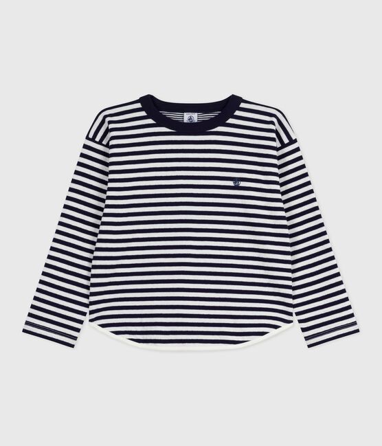Langärmeliges Kinder-T-Shirt aus Baumwolle mit Streifen blau SOIR/ MILK